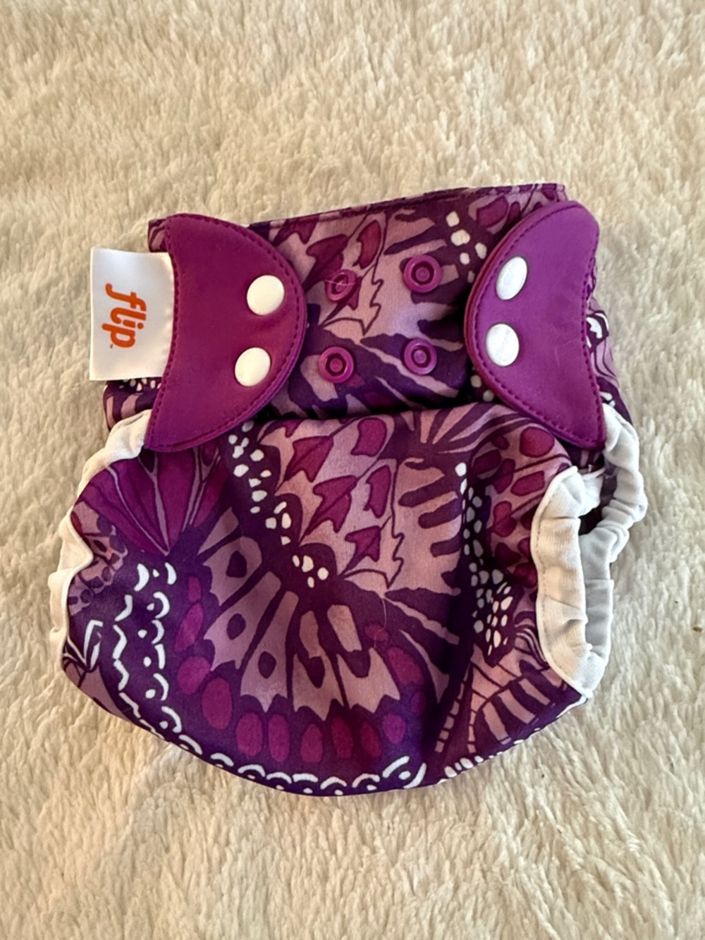 5/$25 Kids Adjustable Cloth Diaper by Flip Purple Butterfly Print